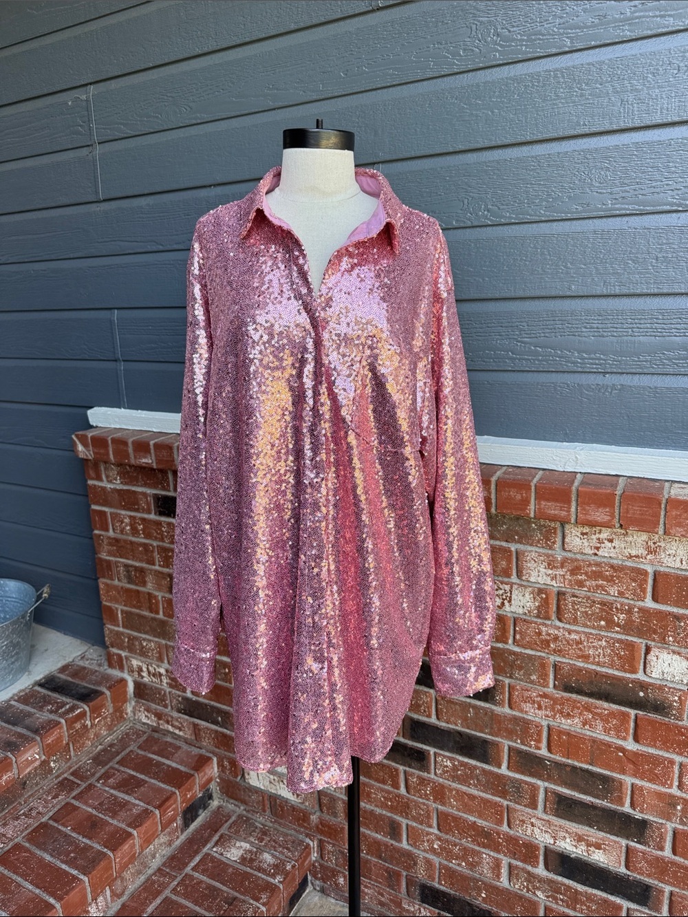 Showpo Cally Sequin Oversized Shirt Dress Long Sleeve Collared Mini Sparkle 10